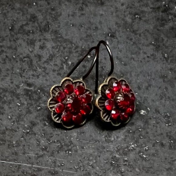 Vtg. Kenny Ma San Francisco Ruby Swarovski Crystal French Hook Pierced Earrings - Picture 2 of 8